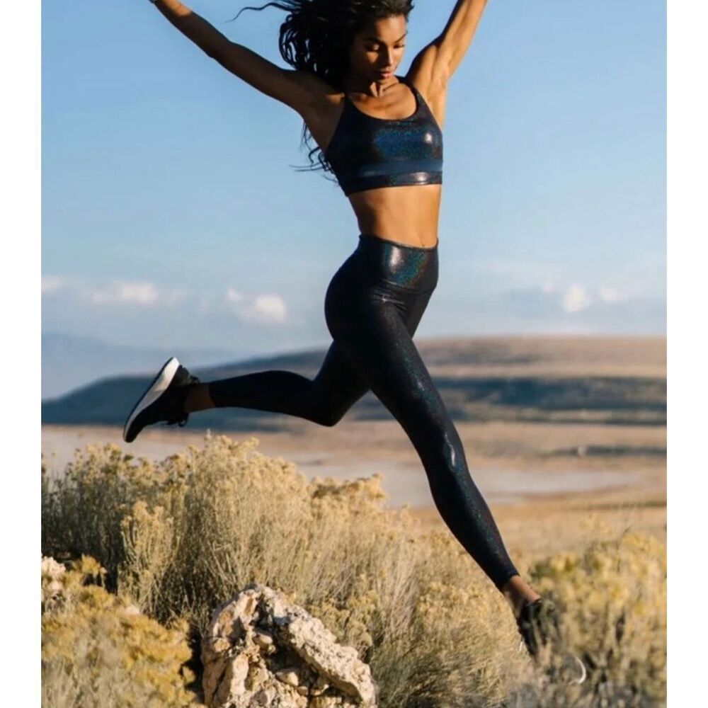 ZYIA Navy Blue Twilight Glitter Luxe Hi Rise 7/8 Activewear Legging